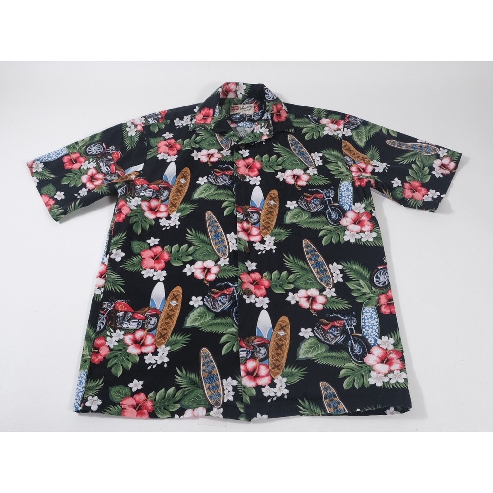 Hilo Hattie Shirt Men S Black Hawaiian Original Motorcycle Surf Floral Aloha